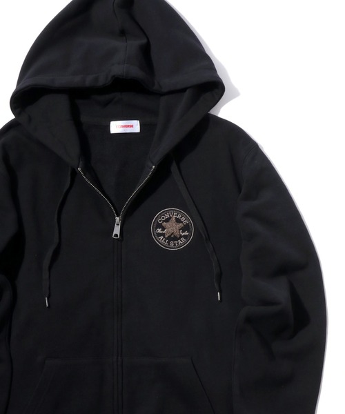 CONVERSE（コンバース）の「CONVERSE/コンバース ワンポイントロゴ刺繍 スウェット フルジップパーカー レディース メンズ トレーナー（パーカー・メンズ・グレー/ベージュ/ブラック・L/LL/M）」の2枚目の写真