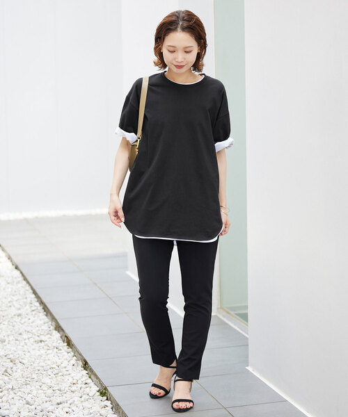 SLOBE IENA(スローブイエナ)の「ラウンドヘムTシャツ(Tシャツ/カットソー・レディース・ブラック/ホワイト/レッド・FREE)」の4枚目の写真