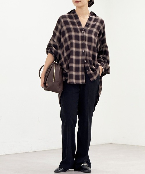RIVEDROITE ウォッシュドチェックワイドシャツ　チェック柄長袖シャツ ウォッシュドチェックワイドシャツ（シャツ/ブラウス）｜RIVE DROITE
