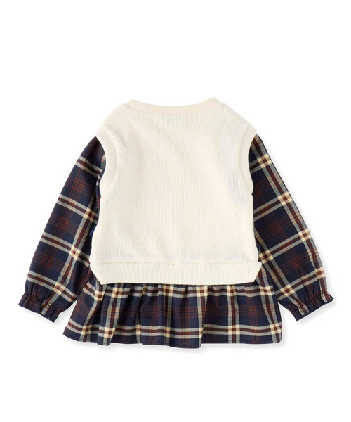 SLAP SLIP（スラップスリップ）の「【お揃い】サイドリボン裾スリットベストドッキングチェック柄トップス(80~130cm)（シャツ/ブラウス・キッズ・ベージュ/オフホワイト・130cm/110cm/90cm/80ｃｍ/120cm/100cm）」の8枚目の写真