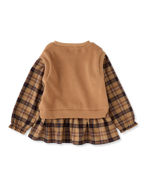 SLAP SLIP（スラップスリップ）の「【お揃い】サイドリボン裾スリットベストドッキングチェック柄トップス(80~130cm)（シャツ/ブラウス・キッズ・ベージュ/オフホワイト・130cm/110cm/90cm/80ｃｍ/120cm/100cm）」の13枚目の写真