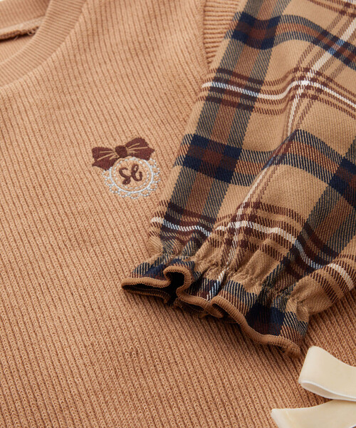 SLAP SLIP（スラップスリップ）の「【お揃い】サイドリボン裾スリットベストドッキングチェック柄トップス(80~130cm)（シャツ/ブラウス・キッズ・ベージュ/オフホワイト・130cm/110cm/90cm/80ｃｍ/120cm/100cm）」の14枚目の写真