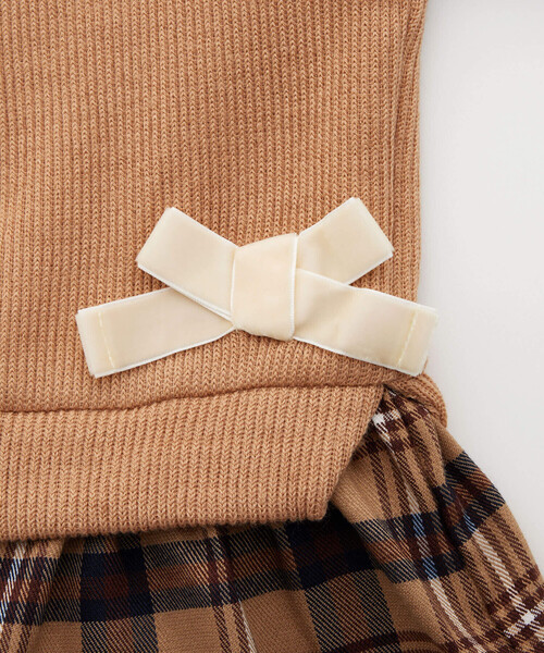 SLAP SLIP（スラップスリップ）の「【お揃い】サイドリボン裾スリットベストドッキングチェック柄トップス(80~130cm)（シャツ/ブラウス・キッズ・ベージュ/オフホワイト・130cm/110cm/90cm/80ｃｍ/120cm/100cm）」の15枚目の写真