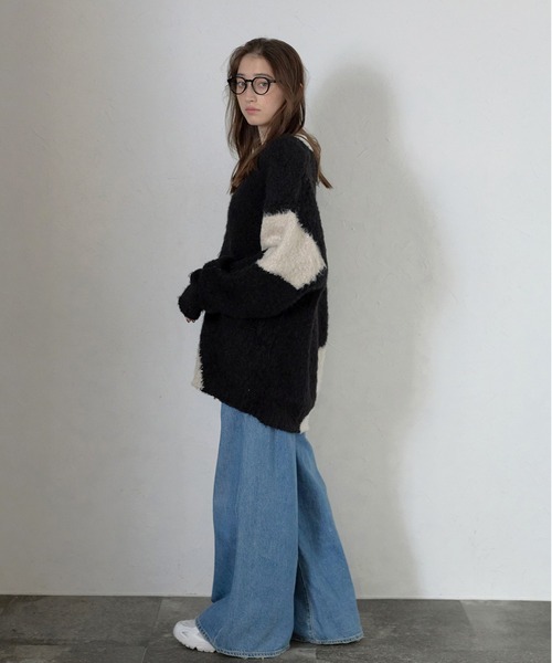 MINERTE】loop yarn intarsia V neck pullover / ブークレ