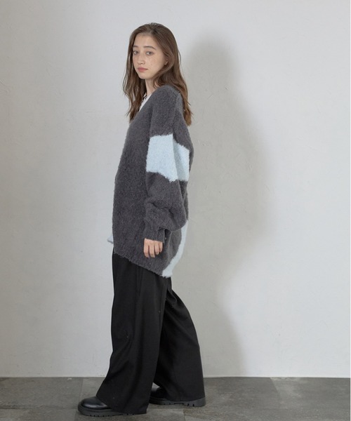 ニット セーター 「MINERTE」loop yarn intarsia V neck pullover / ブークレインターシャVネックプルオーバー MINERTE ニット セーター 「MINERTE」loop yarn intarsia V neck
