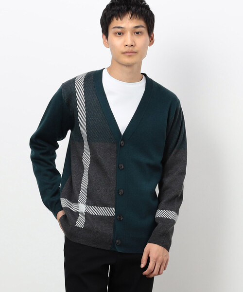 COMME CA ISM（コムサイズム）の「カラーブロック チェック柄 カーディガン（カーディガン/ボレロ・メンズ・チャコール/オフホワイト/ブルー・MEDIUM/LARGE）」の3枚目の写真