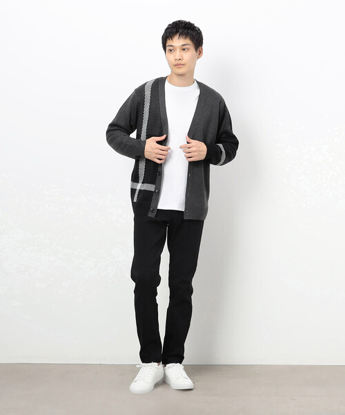 COMME CA ISM（コムサイズム）の「カラーブロック チェック柄 カーディガン（カーディガン/ボレロ・メンズ・チャコール/オフホワイト/ブルー・MEDIUM/LARGE）」の6枚目の写真