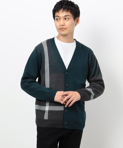 COMME CA ISM（コムサイズム）の「カラーブロック チェック柄 カーディガン（カーディガン/ボレロ・メンズ・チャコール/オフホワイト/ブルー・MEDIUM/LARGE）」の9枚目の写真