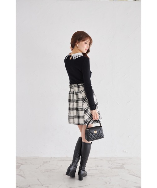 tocco closet（トッコ　クローゼット）の「【ZOZO限定】インナーパンツ付きサイドバイヤスAラインチェックミニスカート（スカート・レディース・ブラック/オフホワイト・M）」の5枚目の写真