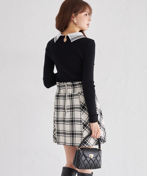 tocco closet（トッコ　クローゼット）の「【ZOZO限定】インナーパンツ付きサイドバイヤスAラインチェックミニスカート（スカート・レディース・ブラック/オフホワイト・M）」の8枚目の写真