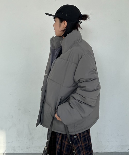 nemne store（ネンネストア）の「【低身長サイズあり】オーバーサイズパディングブルゾン（ブルゾン・レディース・アイボリー/チャコール/ネイビー系/ピンク系/グレー/ライトブルー/ブラック・MEDIUM/LARGE）」の19枚目の写真