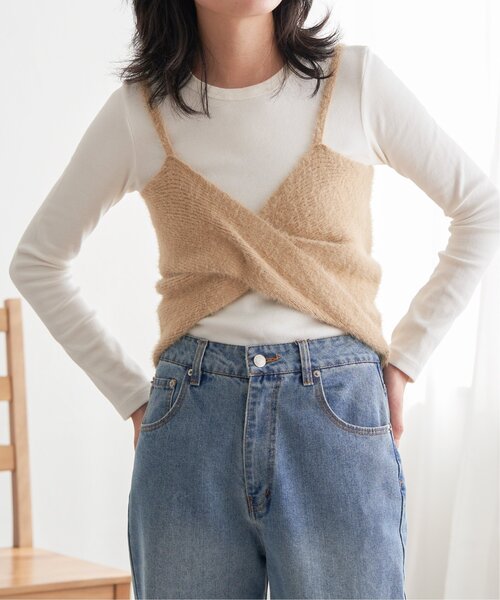 VENCEEXCHANGE(ヴァンスエクスチェンジ)の「ツイストニットビスチェ(キャミソール・レディース・オフホワイト/グレー/ブラック/ベージュ・FREE)」の4枚目の写真