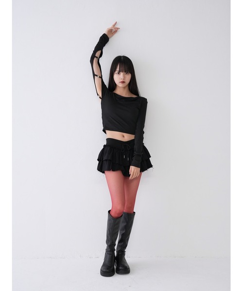 正規品　OPEN YY / RELATED CUT-OUT デザイントップス clear≪SS新作≫サイドドロストレースオフショルカットソー