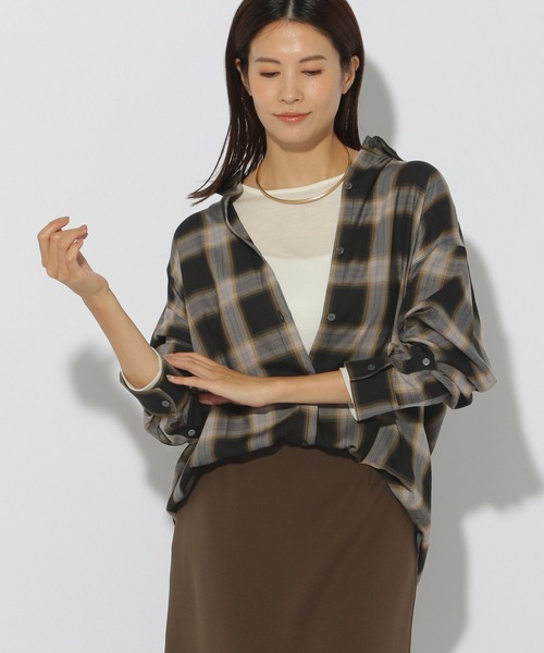 Elura（エルーラ）の「ソフトシアチェックシャツ/150339（シャツ/ブラウス・レディース・ベージュ/ブラック・MEDIUM/LARGE）」の16枚目の写真