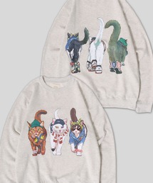 2026AW新柄追加 Cat & Dog Print Sweat Shirt/動物 アニマル 猫&犬 プリント オーバーサイズ 裏起毛 トレーナー スウェット レディース メンズ