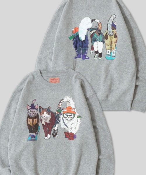 SITRY（シトリー）の「Cat ＆ Dog Print Sweat Shirt/動物 アニマル 猫＆犬 プリント オーバーサイズ 裏起毛 トレーナー スウェット レディース メンズ（スウェット・メンズ・ネイビー/オートミール/ブラック系その他/グレー/グレー系その他/ブラック/ベージュ系その他/ブルー系その他/ベージュ系その他2/ブラック系その他3/ベージュ系その他3/ブラック系その他2/ブルー系その他2/ブルー系その他3/グレー系その他2/グレー系その他3・M/LL/L）」の7枚目の写真