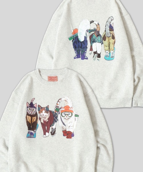SITRY（シトリー）の「Cat ＆ Dog Print Sweat Shirt/動物 アニマル 猫＆犬 プリント オーバーサイズ 裏起毛 トレーナー スウェット レディース メンズ（スウェット・メンズ・ネイビー/オートミール/ブラック系その他/グレー/グレー系その他/ブラック/ベージュ系その他/ブルー系その他/ベージュ系その他2/ブラック系その他3/ベージュ系その他3/ブラック系その他2/ブルー系その他2/ブルー系その他3/グレー系その他2/グレー系その他3・M/LL/L）」の11枚目の写真