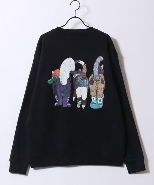 【即完Sサイズ】極美品❗️STONE スウェット　トレーナー黒　裏起毛 セール】2025AW新柄 Cat ＆ Dog Print Sweat Shirt/動物 アニマル 猫