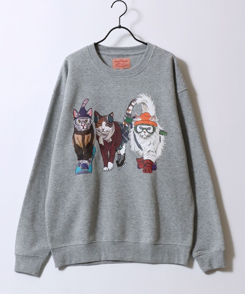 セール】2025AW新柄 Cat ＆ Dog Print Sweat Shirt/動物