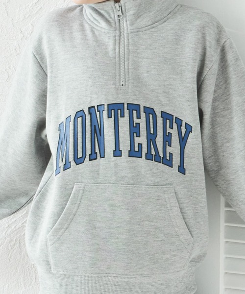 セール】裏起毛 ビッグシルエット ハーフジップ プリントトレーナー