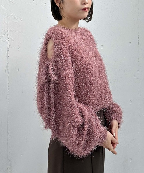 archives（アルシーヴ）の「ショルダースリットラメフェザーニット（ニット/セーター・レディース・ブラック/グレー/ピンクベージュ/アイボリー・MEDIUM）」の7枚目の写真