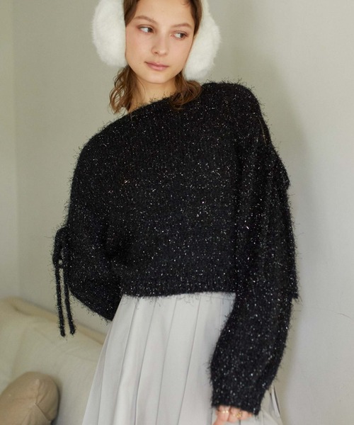 archives（アルシーヴ）の「ショルダースリットラメフェザーニット（ニット/セーター・レディース・ブラック/グレー/ピンクベージュ/アイボリー・MEDIUM）」の17枚目の写真