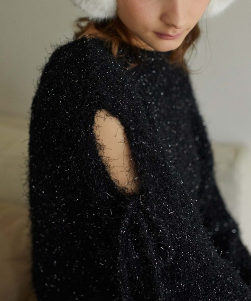 archives（アルシーヴ）の「ショルダースリットラメフェザーニット（ニット/セーター・レディース・ブラック/グレー/ピンクベージュ/アイボリー・MEDIUM）」の21枚目の写真
