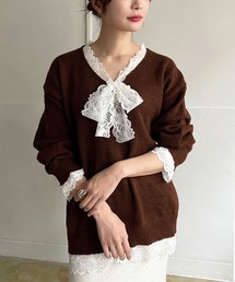 Jewelobe（ジュエローブ）の「レースエッジルーズニットプルオーバー（ニット/セーター）」