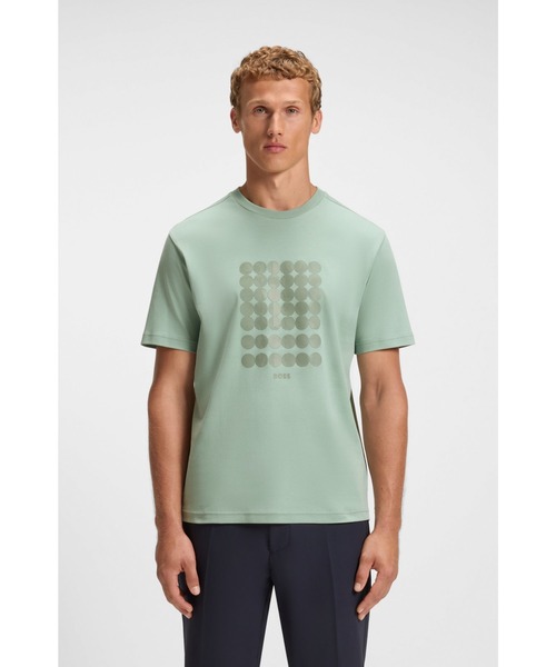 BOSS(ボス)の「コットンインターロック Tシャツ サークルアートワーク(Tシャツ/カットソー・メンズ・ホワイト/グリーン・M/L/XXXL/XXL/XL/S)」の1枚目の写真