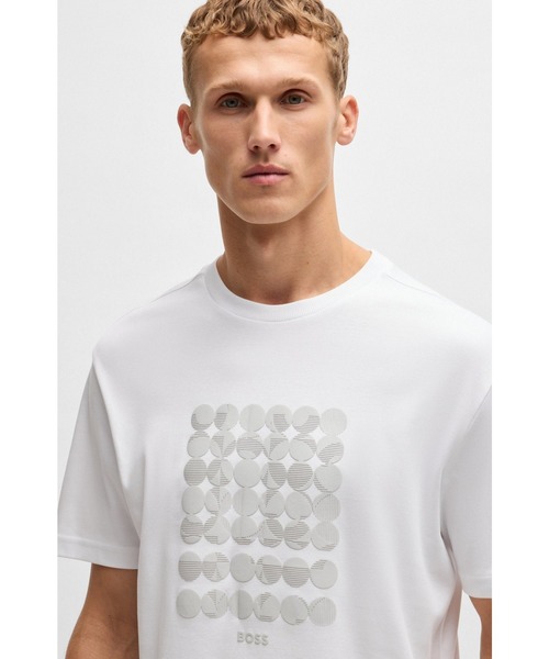 BOSS(ボス)の「コットンインターロック Tシャツ サークルアートワーク(Tシャツ/カットソー・メンズ・ホワイト/グリーン・M/L/XXXL/XXL/XL/S)」の3枚目の写真
