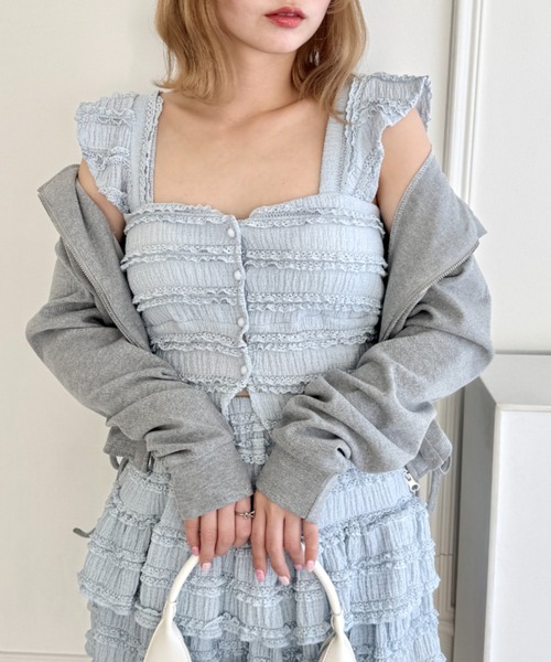 Loueme(ルエム)の「ホイップレースフリルビスチェ(キャミソール・レディース・ブラック/アイボリー/ホワイト/ピンク/ライトブルー・FREE)」の4枚目の写真
