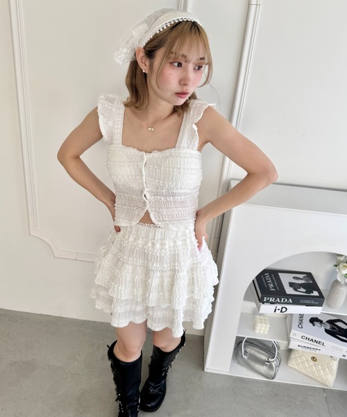 Loueme(ルエム)の「ホイップレースフリルビスチェ(キャミソール・レディース・ブラック/アイボリー/ホワイト/ピンク/ライトブルー・FREE)」の11枚目の写真