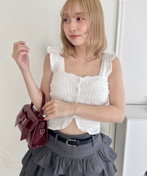 Loueme(ルエム)の「ホイップレースフリルビスチェ(キャミソール・レディース・ブラック/アイボリー/ホワイト/ピンク/ライトブルー・FREE)」の15枚目の写真
