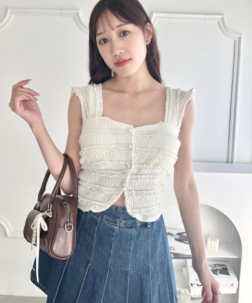 Loueme(ルエム)の「ホイップレースフリルビスチェ(キャミソール・レディース・ブラック/アイボリー/ホワイト/ピンク/ライトブルー・FREE)」の20枚目の写真