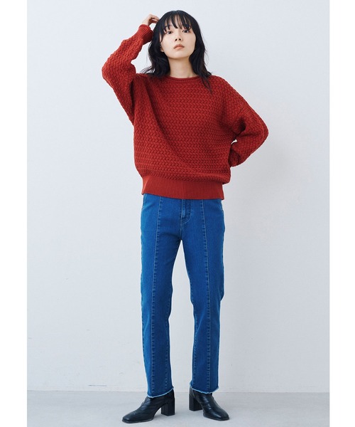 IEDIT(イディット)の「IEDIT コットン100%素材がうれしいバスケット編みニット(ニット/セーター・レディース・ネイビー/レッド/アイボリー・M/L/LL/3L/S/4L)」の6枚目の写真