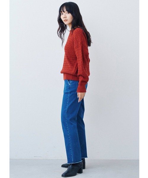 IEDIT(イディット)の「IEDIT コットン100%素材がうれしいバスケット編みニット(ニット/セーター・レディース・ネイビー/レッド/アイボリー・M/L/LL/3L/S/4L)」の7枚目の写真