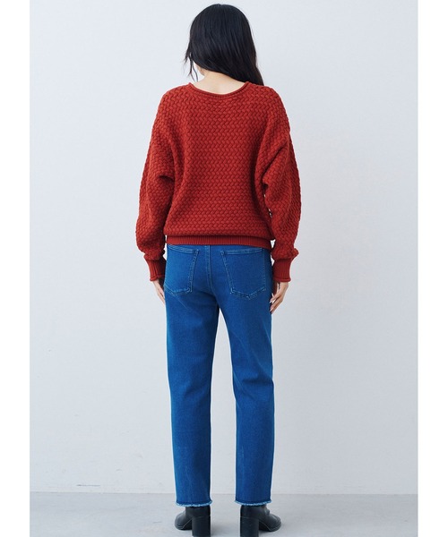 IEDIT(イディット)の「IEDIT コットン100%素材がうれしいバスケット編みニット(ニット/セーター・レディース・ネイビー/レッド/アイボリー・M/L/LL/3L/S/4L)」の8枚目の写真