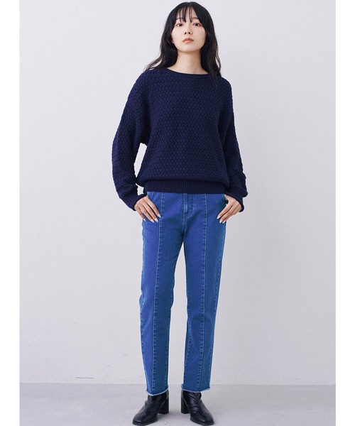 IEDIT(イディット)の「IEDIT コットン100%素材がうれしいバスケット編みニット(ニット/セーター・レディース・ネイビー/レッド/アイボリー・M/L/LL/3L/S/4L)」の9枚目の写真