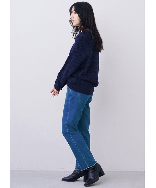 IEDIT(イディット)の「IEDIT コットン100%素材がうれしいバスケット編みニット(ニット/セーター・レディース・ネイビー/レッド/アイボリー・M/L/LL/3L/S/4L)」の10枚目の写真