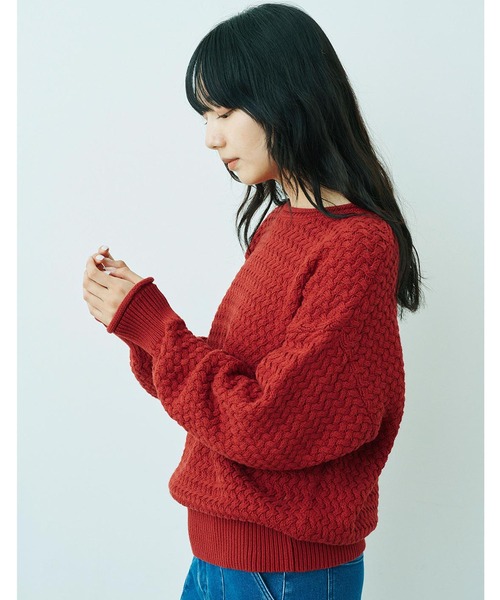 IEDIT(イディット)の「IEDIT コットン100%素材がうれしいバスケット編みニット(ニット/セーター・レディース・ネイビー/レッド/アイボリー・M/L/LL/3L/S/4L)」の12枚目の写真