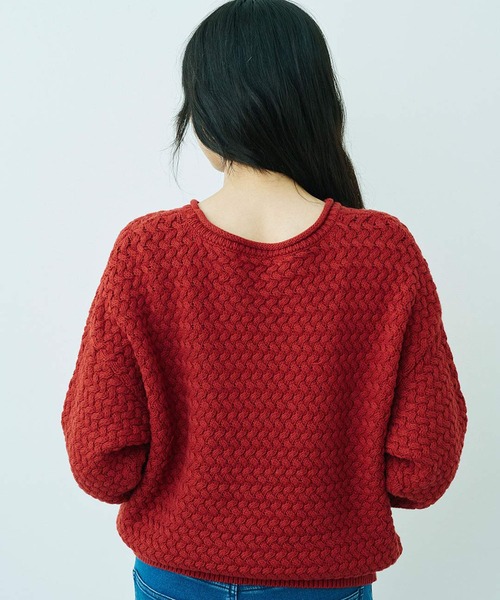 IEDIT(イディット)の「IEDIT コットン100%素材がうれしいバスケット編みニット(ニット/セーター・レディース・ネイビー/レッド/アイボリー・M/L/LL/3L/S/4L)」の13枚目の写真