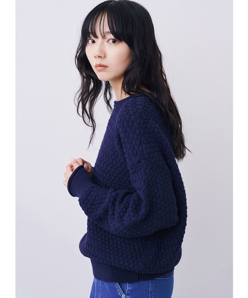 IEDIT(イディット)の「IEDIT コットン100%素材がうれしいバスケット編みニット(ニット/セーター・レディース・ネイビー/レッド/アイボリー・M/L/LL/3L/S/4L)」の14枚目の写真