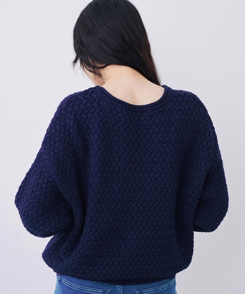 IEDIT(イディット)の「IEDIT コットン100%素材がうれしいバスケット編みニット(ニット/セーター・レディース・ネイビー/レッド/アイボリー・M/L/LL/3L/S/4L)」の15枚目の写真