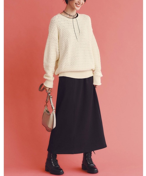 IEDIT(イディット)の「IEDIT コットン100%素材がうれしいバスケット編みニット(ニット/セーター・レディース・ネイビー/レッド/アイボリー・M/L/LL/3L/S/4L)」の4枚目の写真