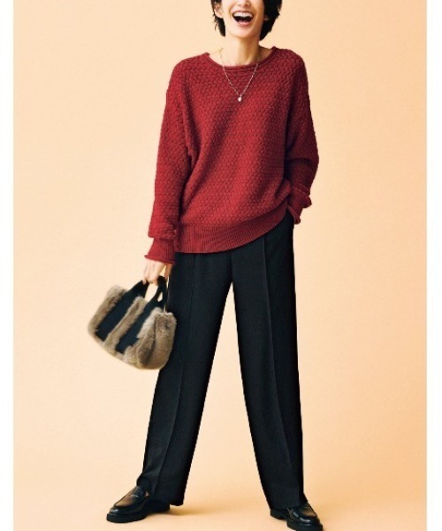 IEDIT(イディット)の「IEDIT コットン100%素材がうれしいバスケット編みニット(ニット/セーター・レディース・ネイビー/レッド/アイボリー・M/L/LL/3L/S/4L)」の5枚目の写真