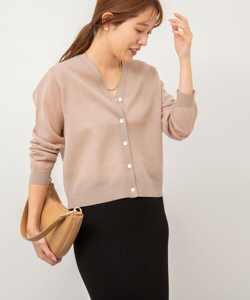 NOLLEY’S（ノーリーズ）の「《アンサンブル対応》ハーフシアーVネックカーディガン（カーディガン/ボレロ・レディース・サックスブルー/ブラウン/オフホワイト/ブラック・38）」の9枚目の写真