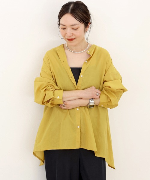 Aletta vita（アレッタビータ）の「キャンブリックコットンイレギュラーヘムバンドカラーシャツ（シャツ/ブラウス・レディース・ブルー/ワインレッド/マスタード・FREE）」の19枚目の写真