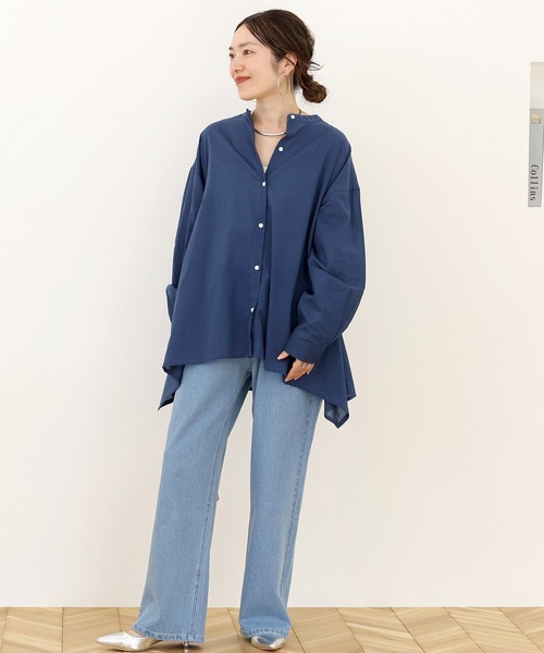 Aletta vita（アレッタビータ）の「キャンブリックコットンイレギュラーヘムバンドカラーシャツ（シャツ/ブラウス・レディース・ブルー/ワインレッド/マスタード・FREE）」の8枚目の写真