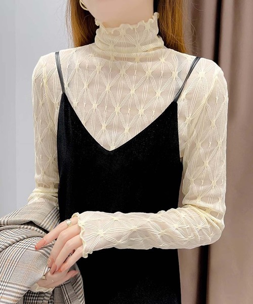 未使用♡ESSENTIALシースルージップアップ セール】シースルーレースハイネックトップス（Tシャツ