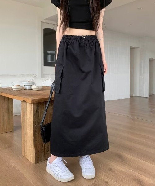 SallyLunn(サリーラン)の「ウエストゴムカーゴスカート(スカート・レディース・ブラック/グレー・MEDIUM/LARGE)」の1枚目の写真